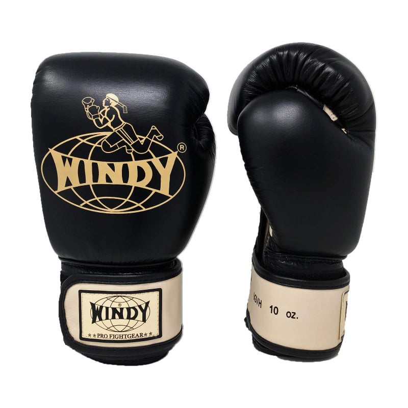 Windy قفازات تدريب ومبارزة موياي تاي جلدية ويندي، 16 أونصة، سوداء - Image 3
